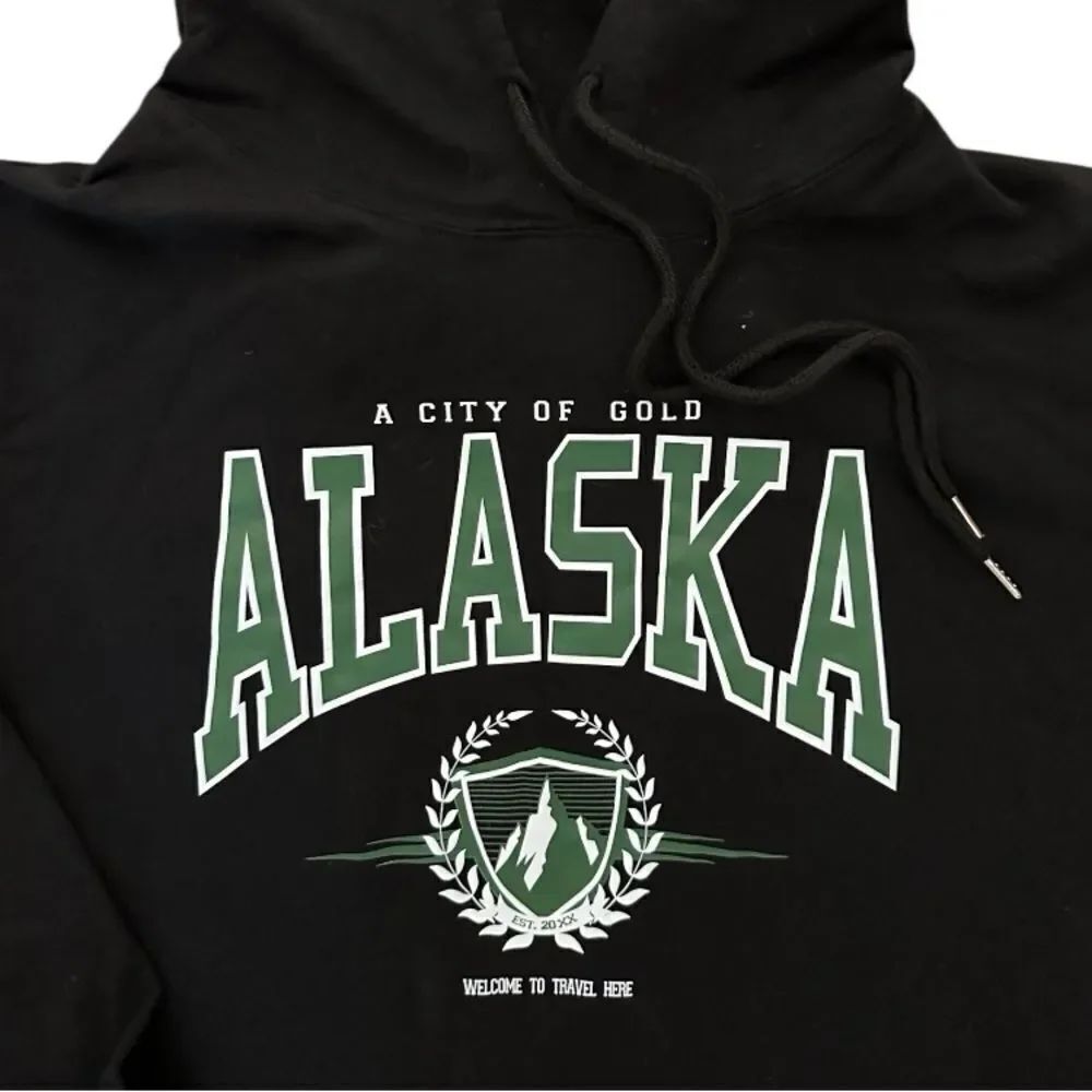 Alaska Letter Printed Kangaroo Pocket Hoodie Black Size L